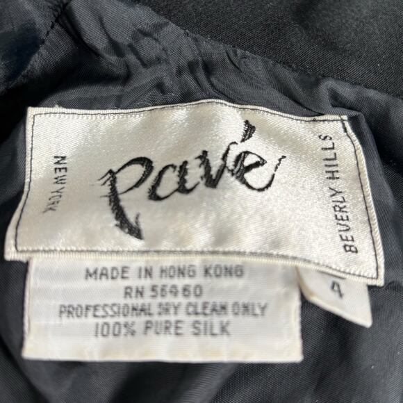 Vintage 80s Pavé Black Silk Metallic Beaded Evening Gown Long Sleeve Maxi Formal - Picture 11 of 12